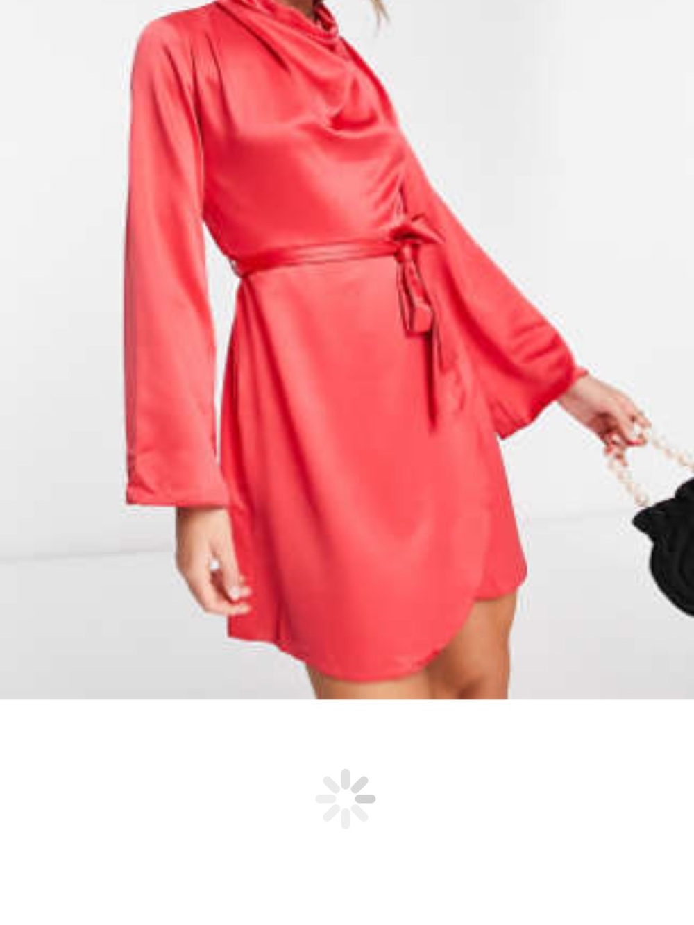 ASOS Coral Satin Tie-Waist Long Sleeve Mini Dress
